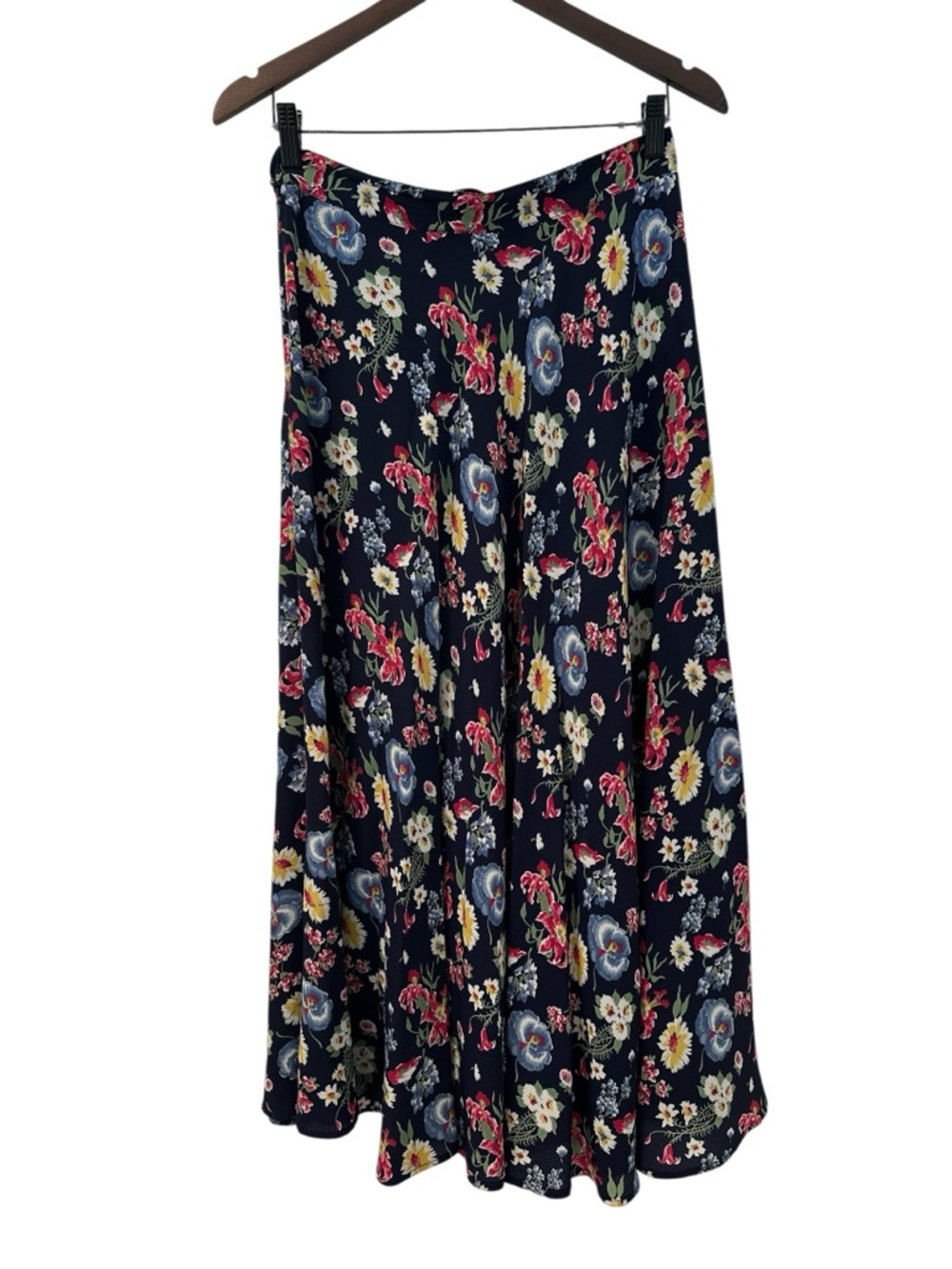 Floral Midi Herman Geist vintage Navy skirt with Multi-Color Floral Print